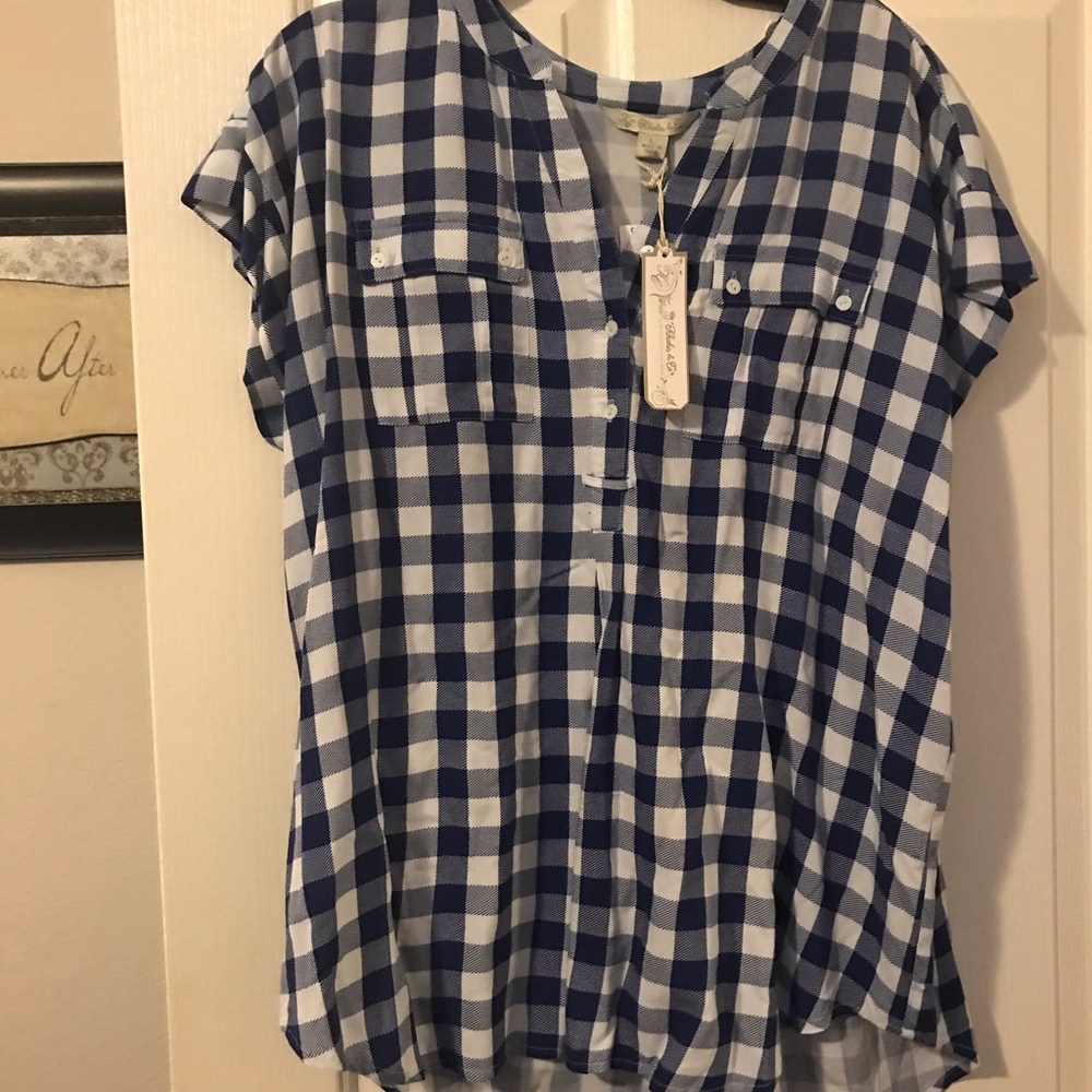 Women’s blue white gingham blouse